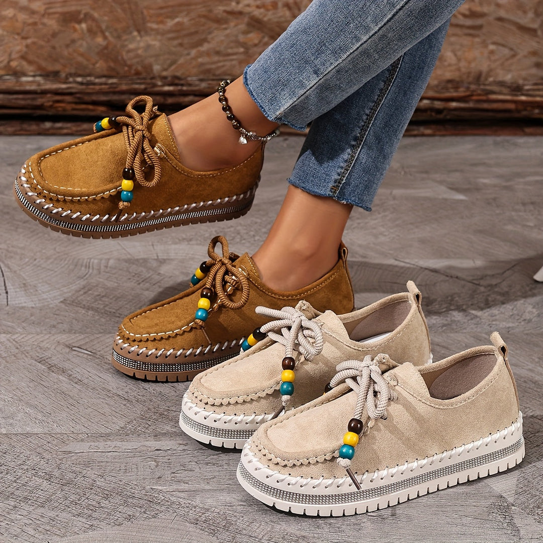Women’s Vintage Beaded Lace-Up Loafers