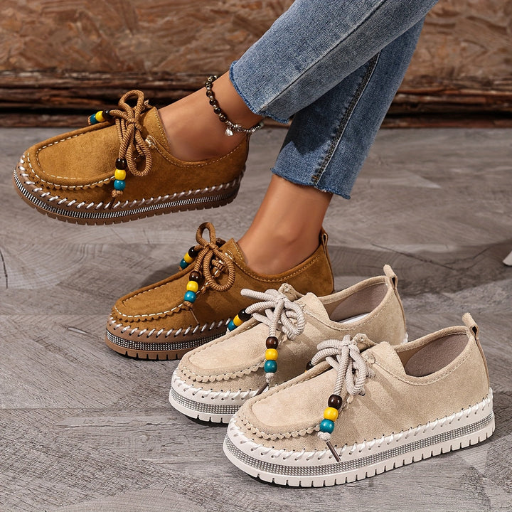 Women’s Vintage Beaded Lace-Up Loafers