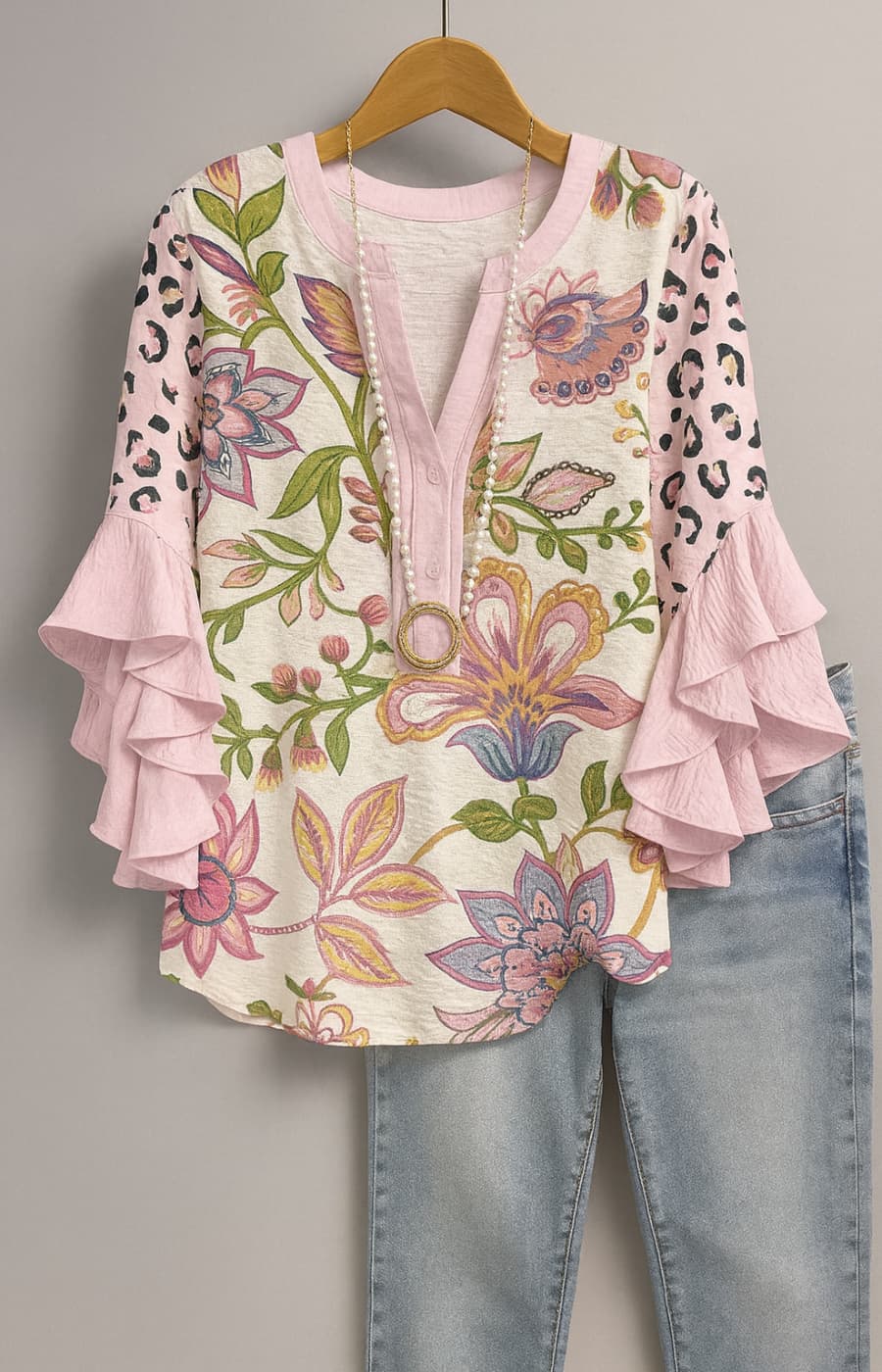 AZUCENA | BLUSA FLORAL CON VOLANTES Y DETALLE ARTESANAL