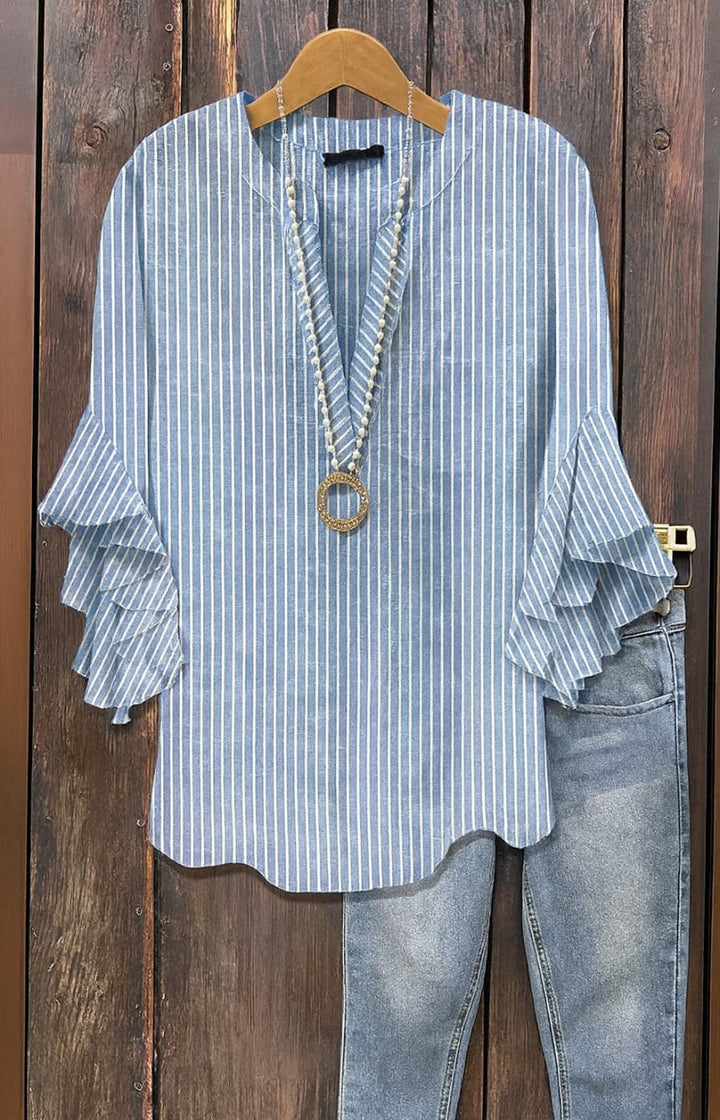 AZUCENA | BLUSA FLORAL CON VOLANTES Y DETALLE ARTESANAL