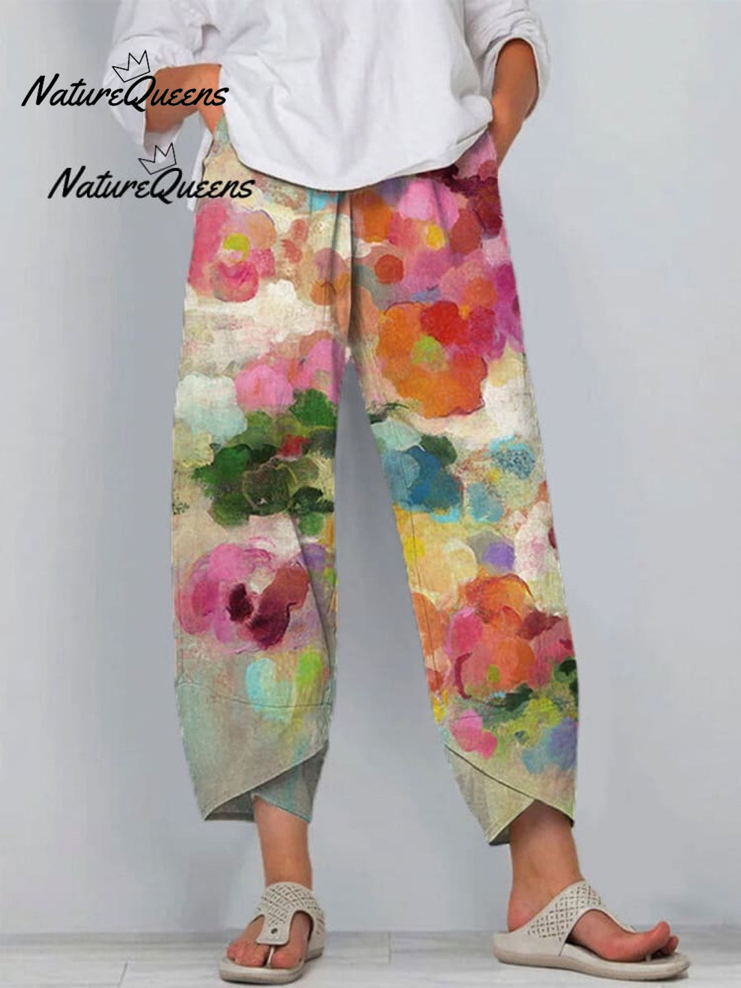 Women's  Floral Art Print Casual Cotton And Linen 3/4 Sleeve Shirt