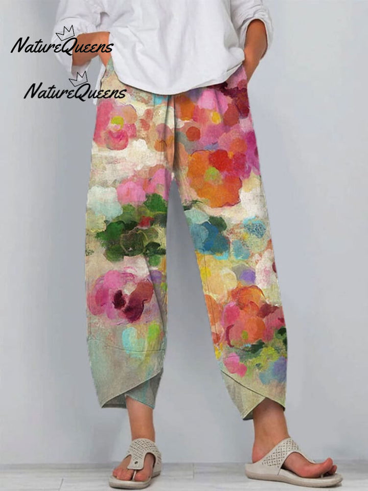 Women's  Floral Art Print Casual Cotton And Linen 3/4 Sleeve Shirt