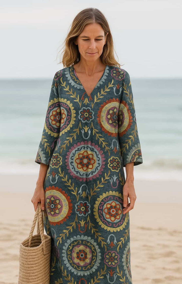 ALEJANDRA | VESTIDO CON CONTROL ABDOMINAL, ESTAMPADO ÉTNICO Y ELEGANCIA NATURAL