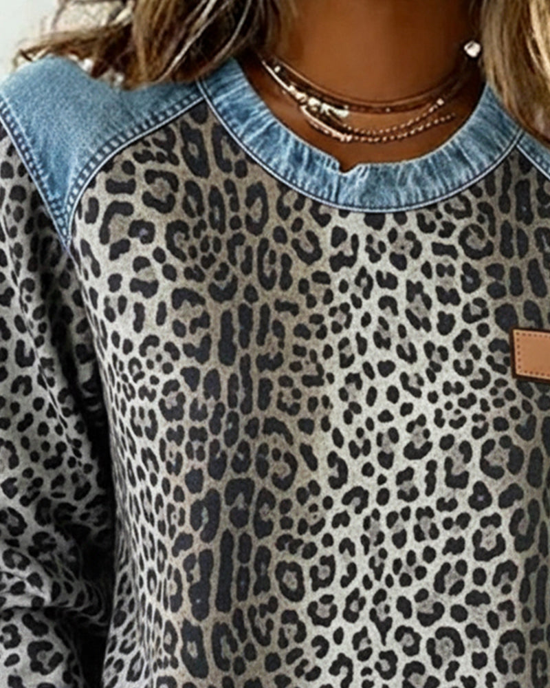 HEATHER - The Denim-Trimmed Print Pullover