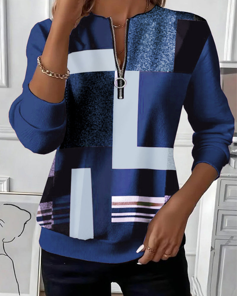 Barbara® | Casual Sweatshirt with Half Zipper and Print