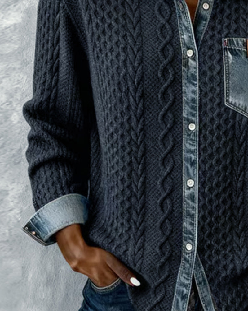 Grace - Denim-Accented Cable Knit Blouse