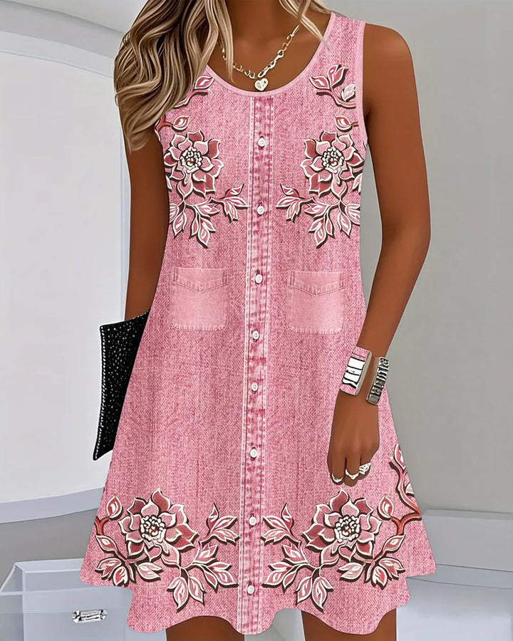 THE DELAVEA | SLEEVELESS DENIM-LOOK DRESS