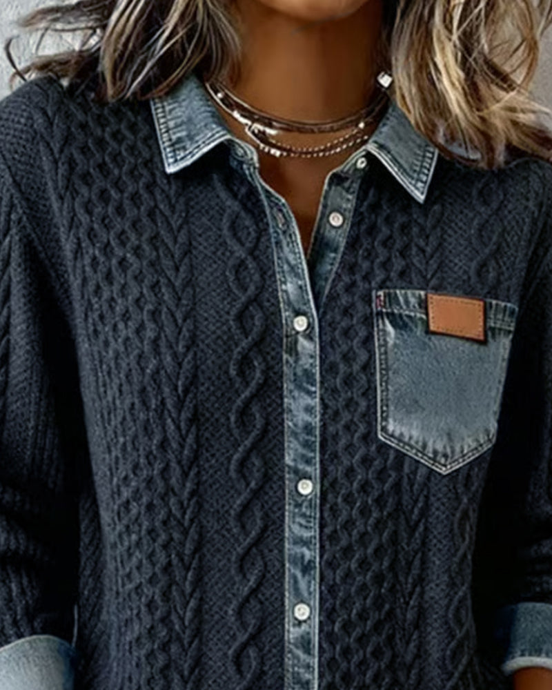 Grace - Denim-Accented Cable Knit Blouse