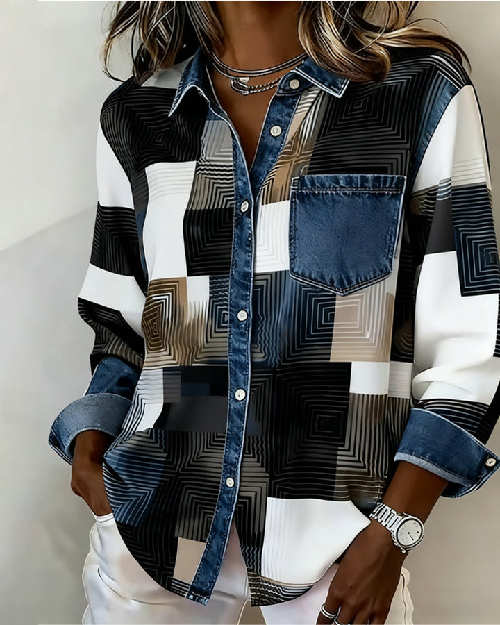 Karen® | Color Block Shirt Fashionable Collar