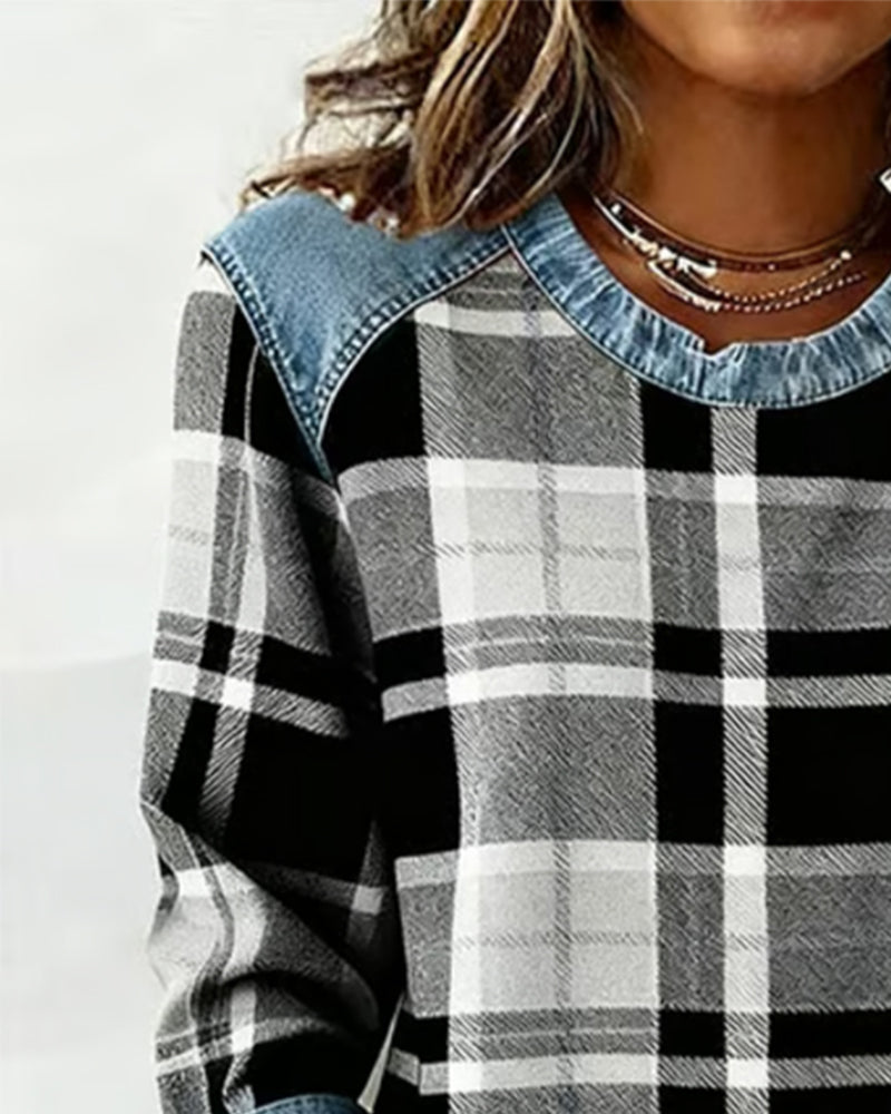 Ivy-Jane | Sweatshirt with Checkered Patchwork