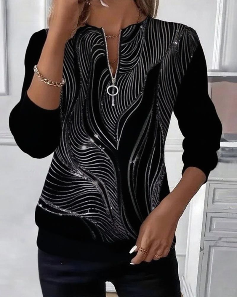 Susan® | Casual Printed Zip Sweatshirt