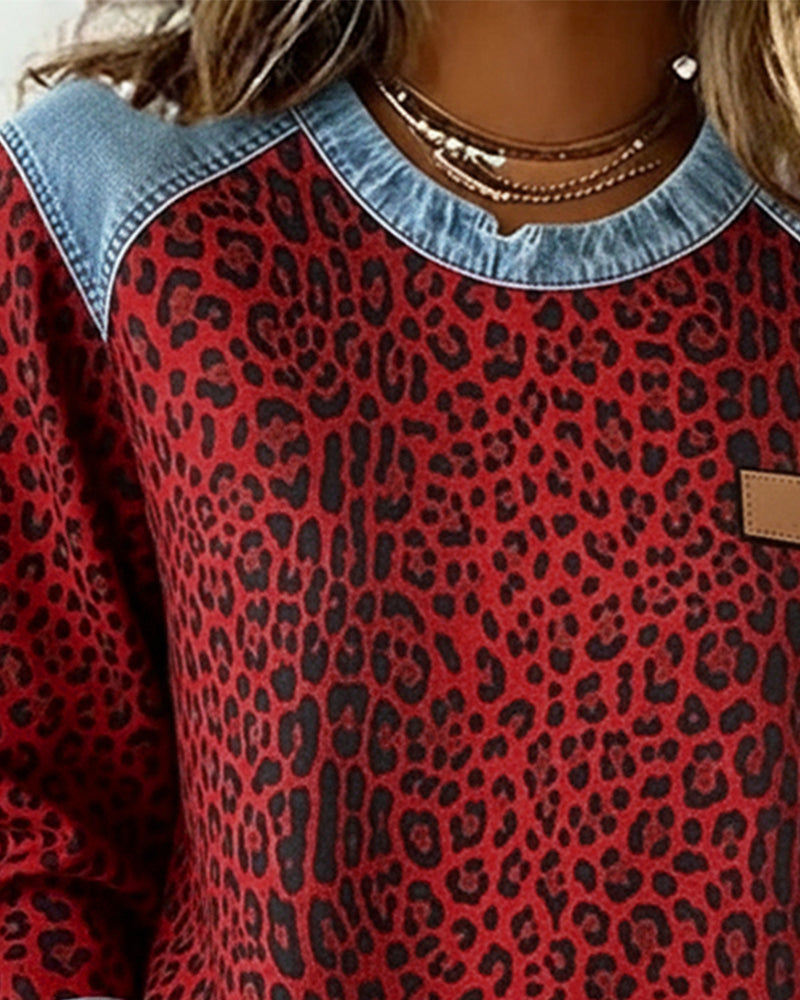 Beverly® | Sweatshirt Leopard Print Denim Patchwork