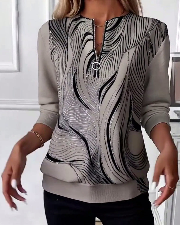 Susan® | Casual Printed Zip Sweatshirt