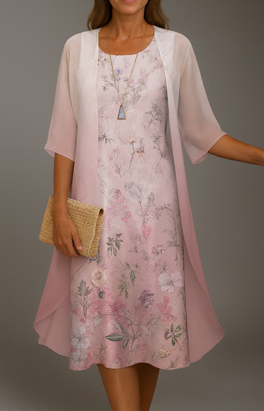 ELENA | MID-LENGTH FLORAL DRESS WITH STOLE