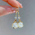 Antique White Opal Gold Drop Earrings