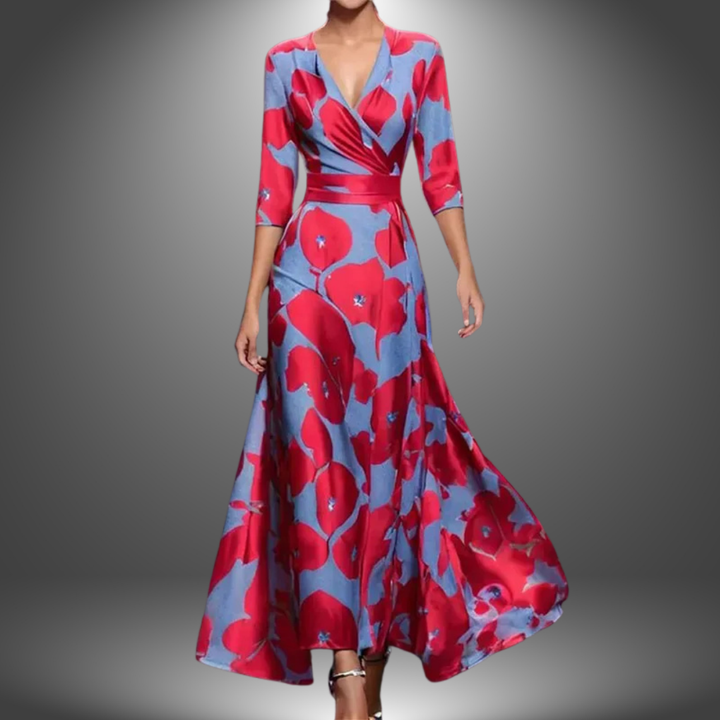 Jessica | Flattering V-Neck Half Sleeve Boho Maxi Dress.