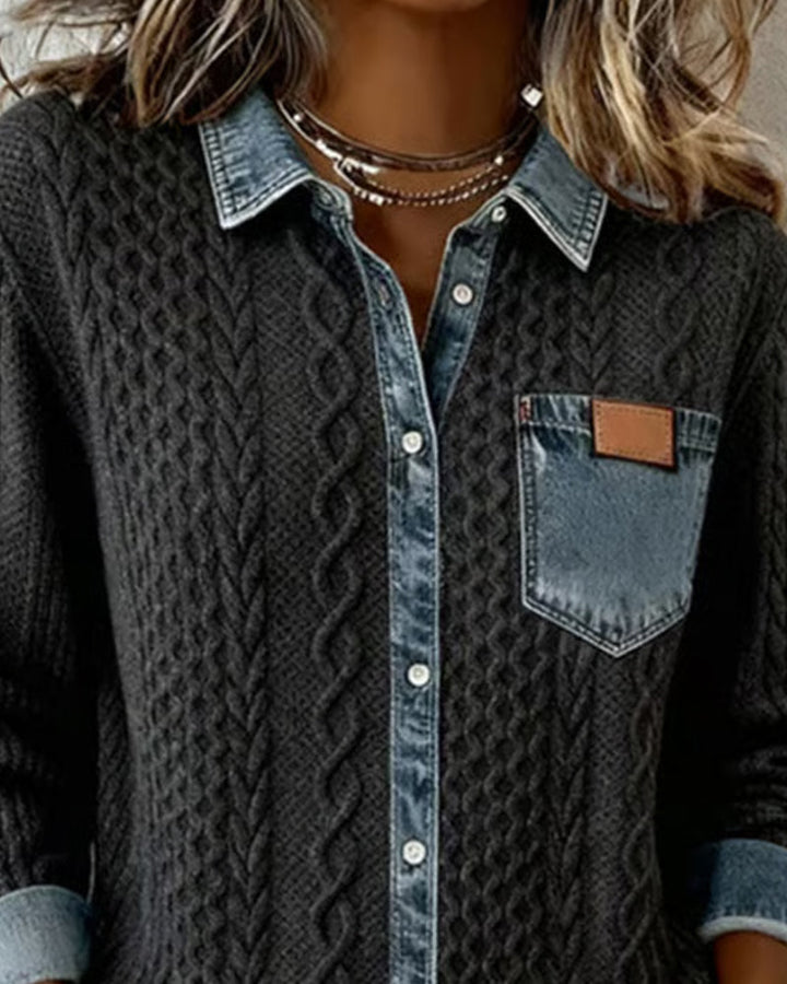 Grace - Denim-Accented Cable Knit Blouse