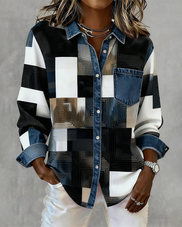 Karen® | Color Block Shirt Fashionable Collar