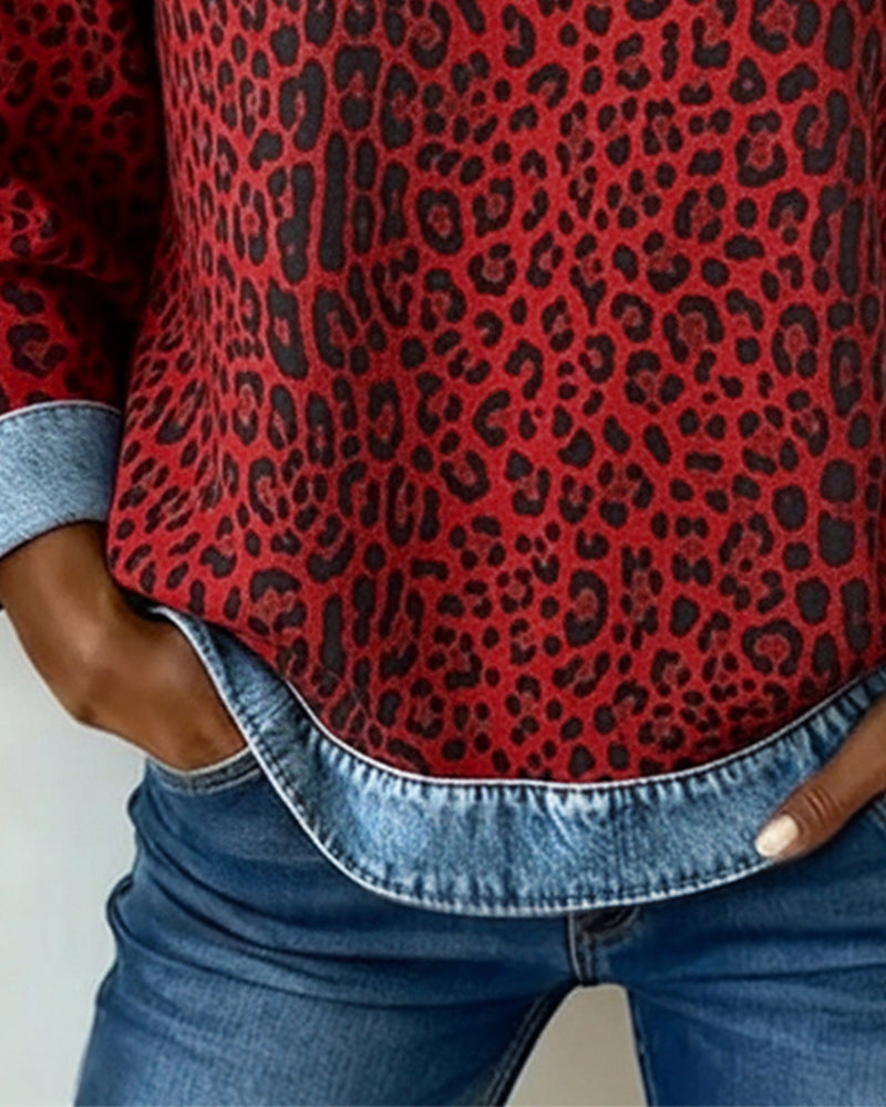 Beverly® | Sweatshirt Leopard Print Denim Patchwork
