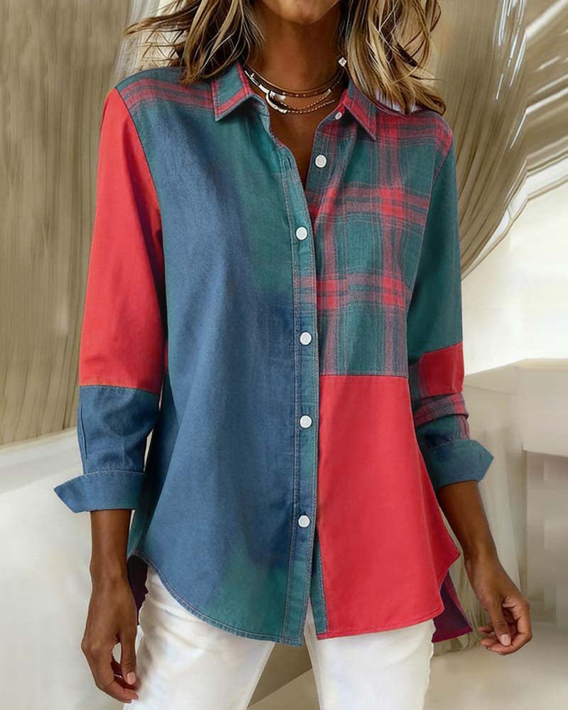 Cynthia® | Shirt with Notched Collar and Checked Contrast Design