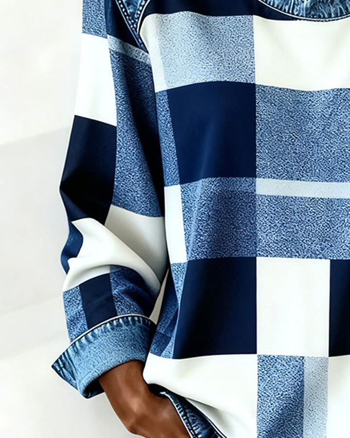 Joyce® | Sweatshirt with Check Patchwork and Contrast Color