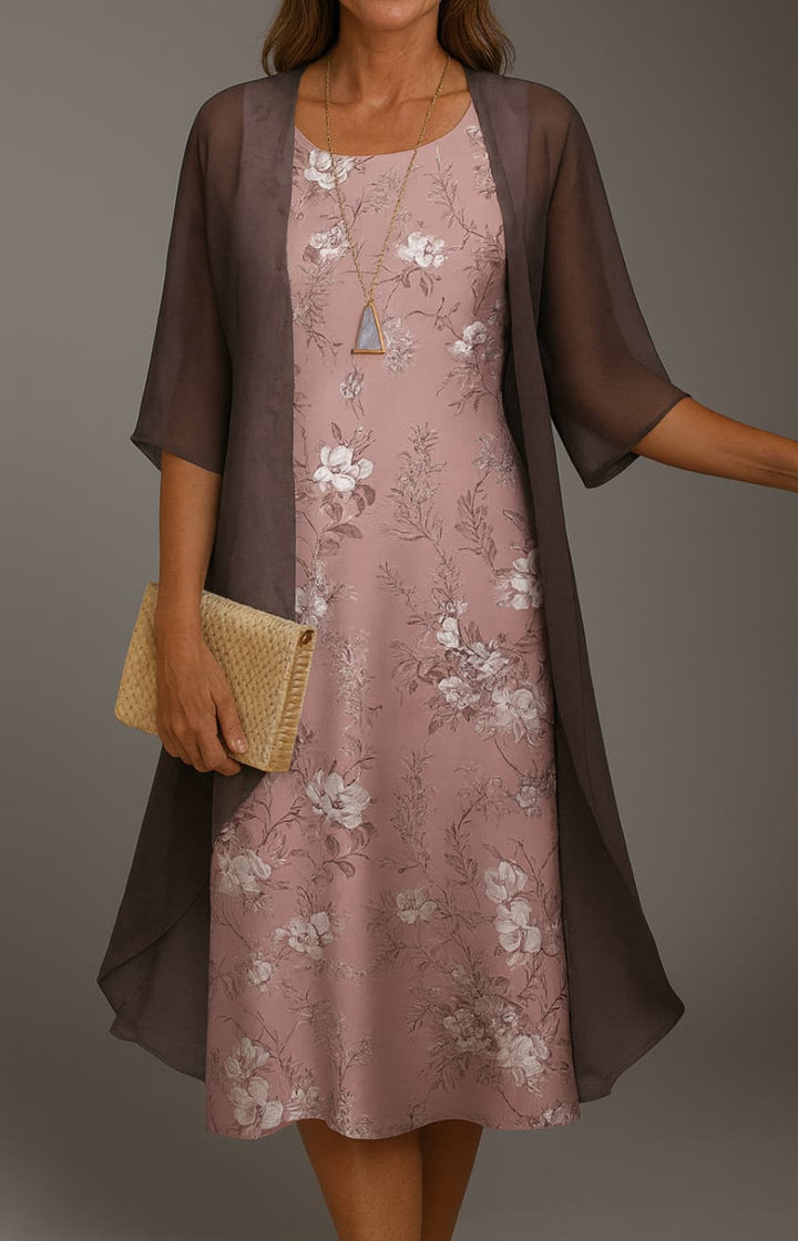 ELENA | MID-LENGTH FLORAL DRESS WITH STOLE