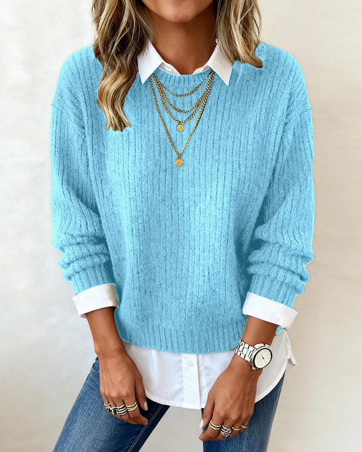 Carol® | Sweater With Shirt Collar And Patchwork Design