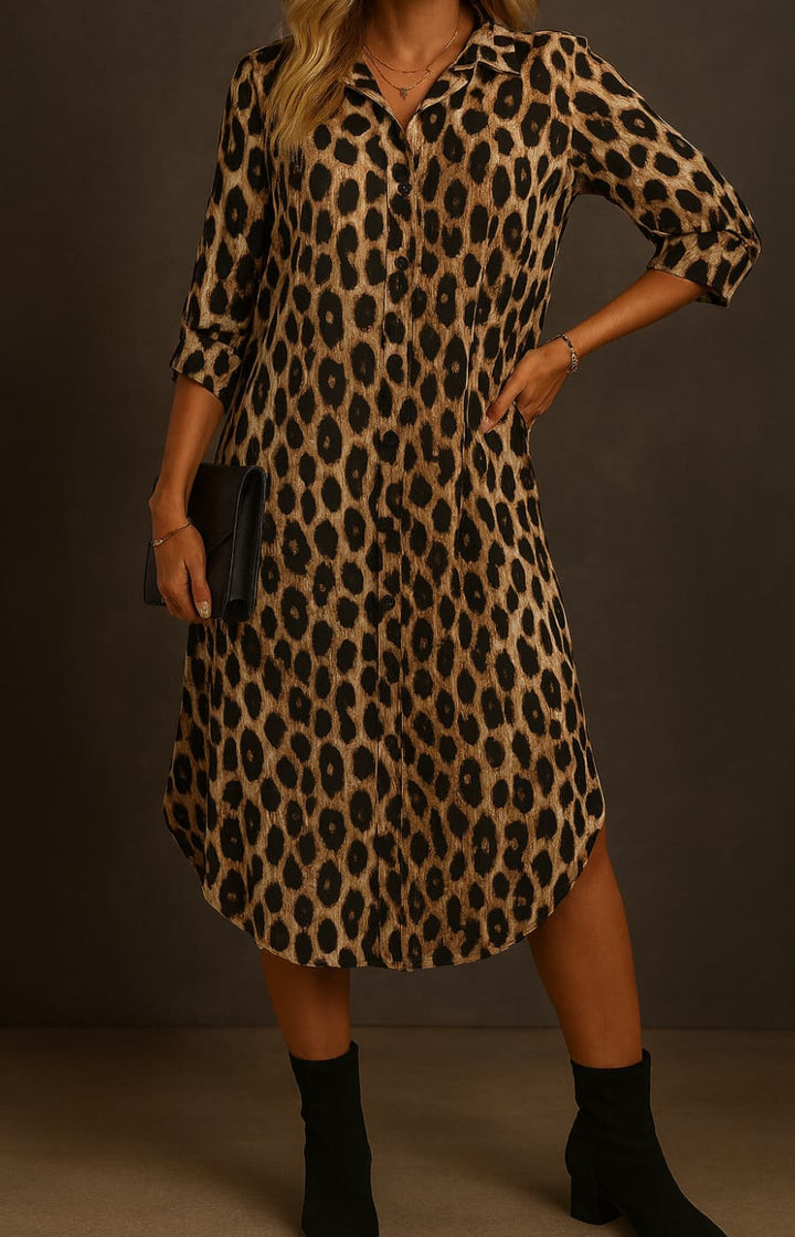 CAMILA | VESTIDO CAMISERO ANIMAL PRINT DE ELEGANCIA ATEMPORAL