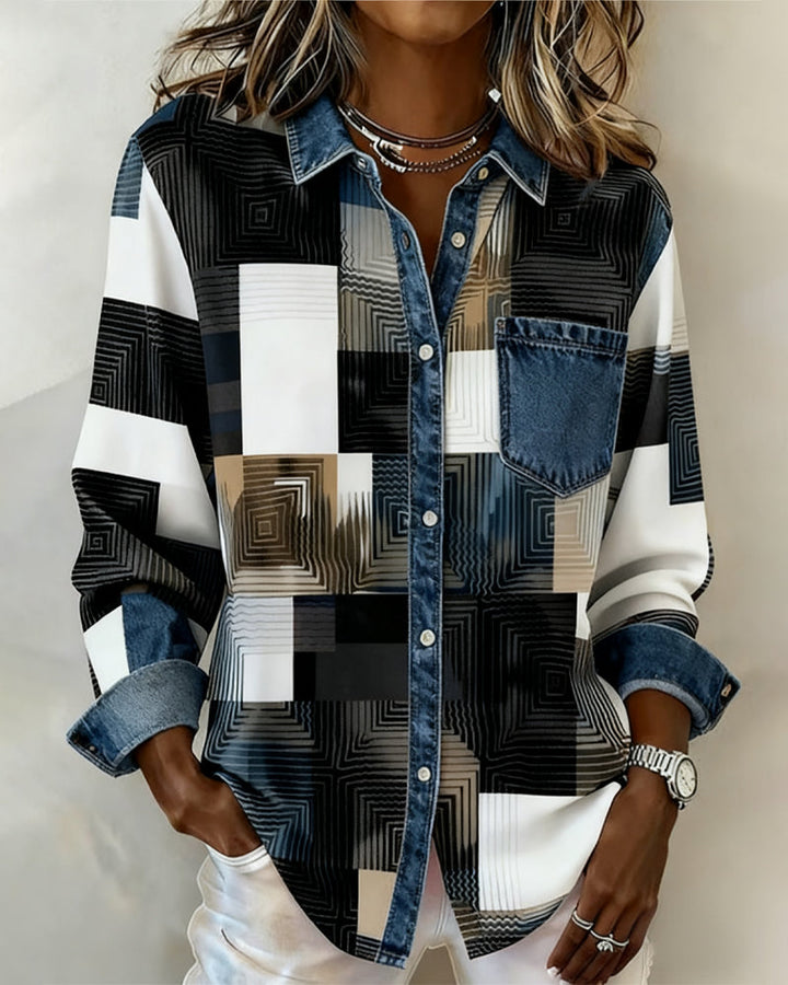 Karen® | Color Block Shirt Fashionable Collar