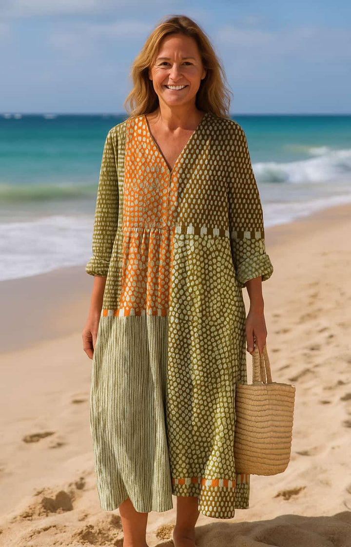 ALEJANDRA | VESTIDO CON CONTROL ABDOMINAL, ESTAMPADO ÉTNICO Y ELEGANCIA NATURAL