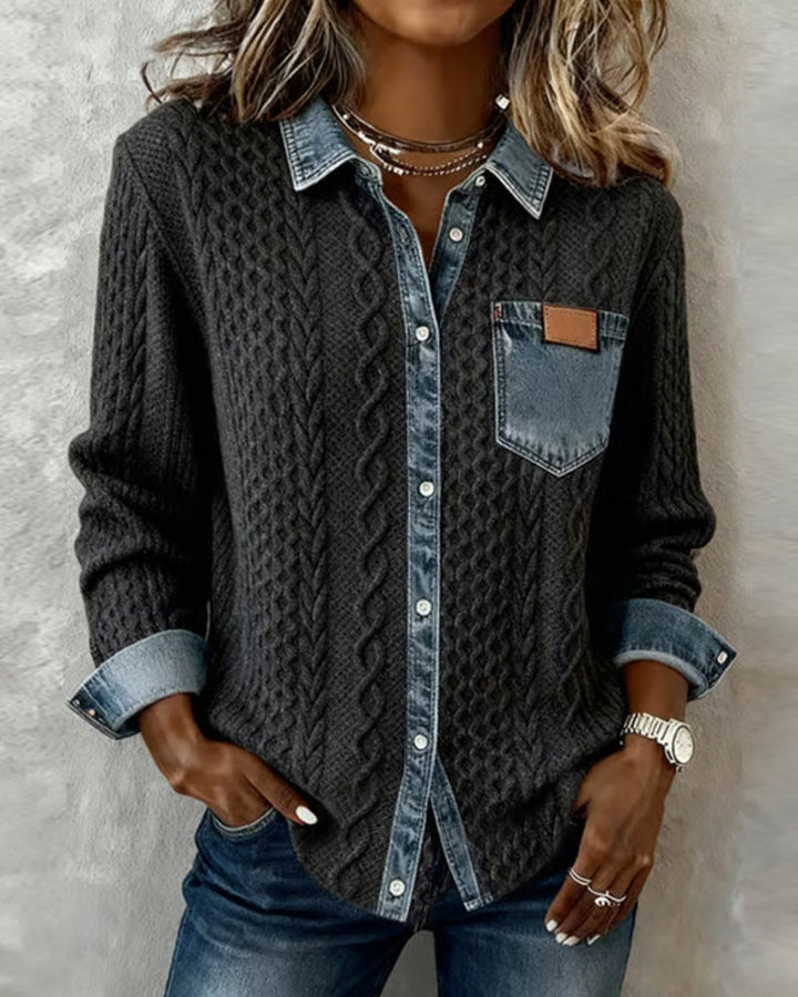 Grace - Denim-Accented Cable Knit Blouse