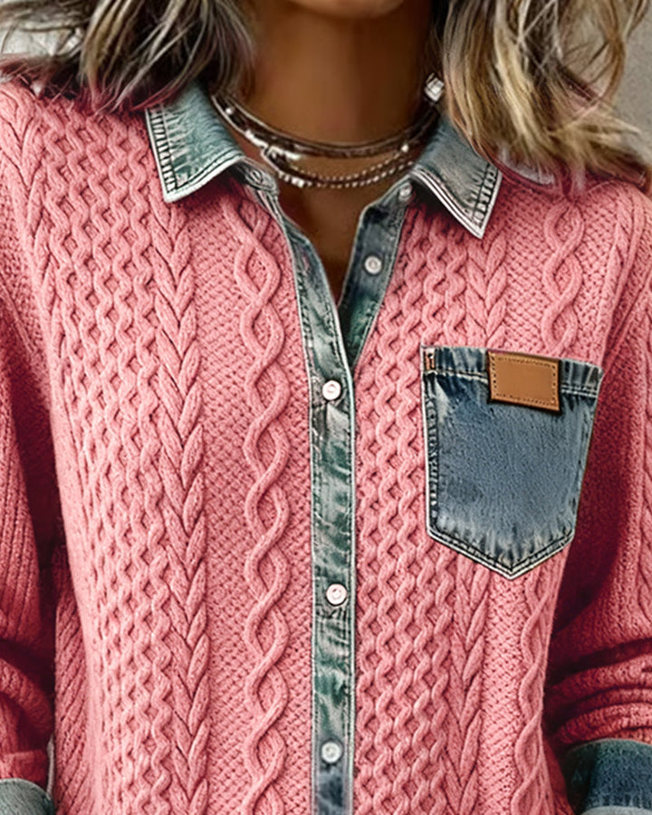 Grace - Denim-Accented Cable Knit Blouse