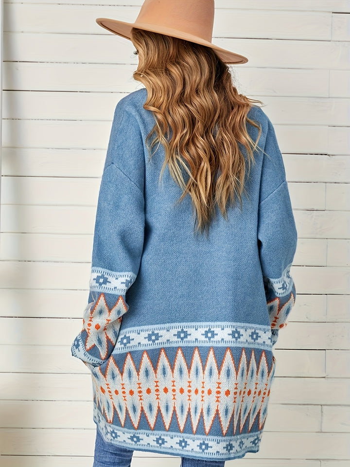 ISABELLA | BLUE AZTEC COMFORTABLE CARDIGAN