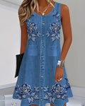THE DELAVEA | SLEEVELESS DENIM-LOOK DRESS