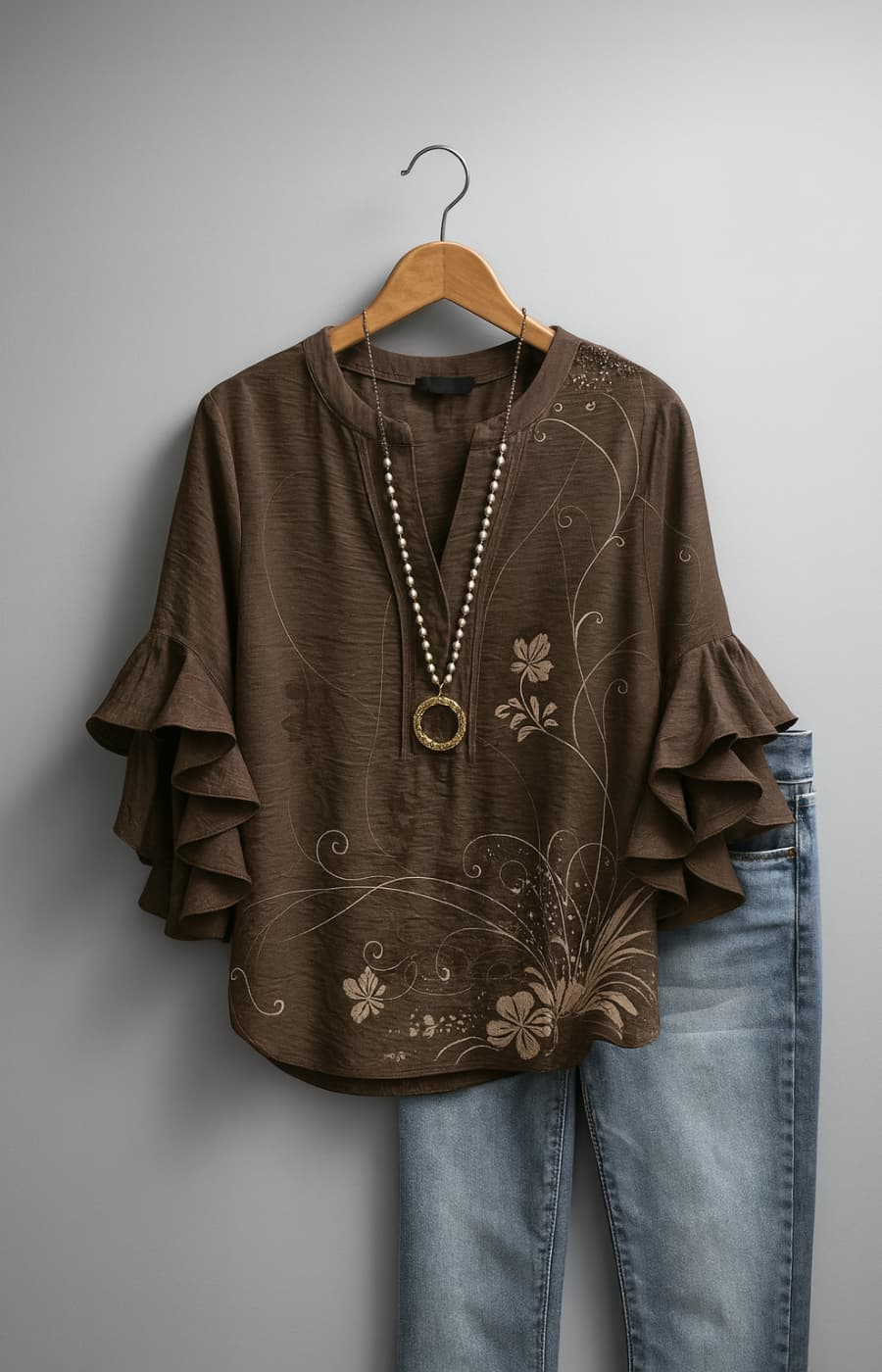 AZUCENA | BLUSA FLORAL CON VOLANTES Y DETALLE ARTESANAL