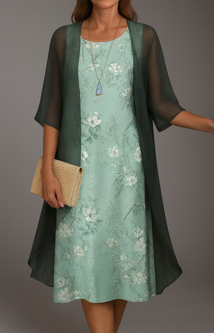 ELENA | MID-LENGTH FLORAL DRESS WITH STOLE