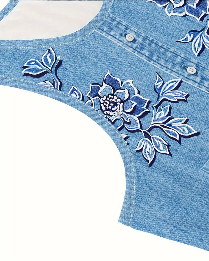 THE DELAVEA | SLEEVELESS DENIM-LOOK DRESS