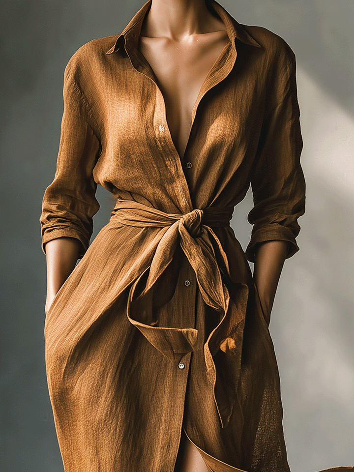 Women's Vintage Brown Blend Shirt Maxi Dress
