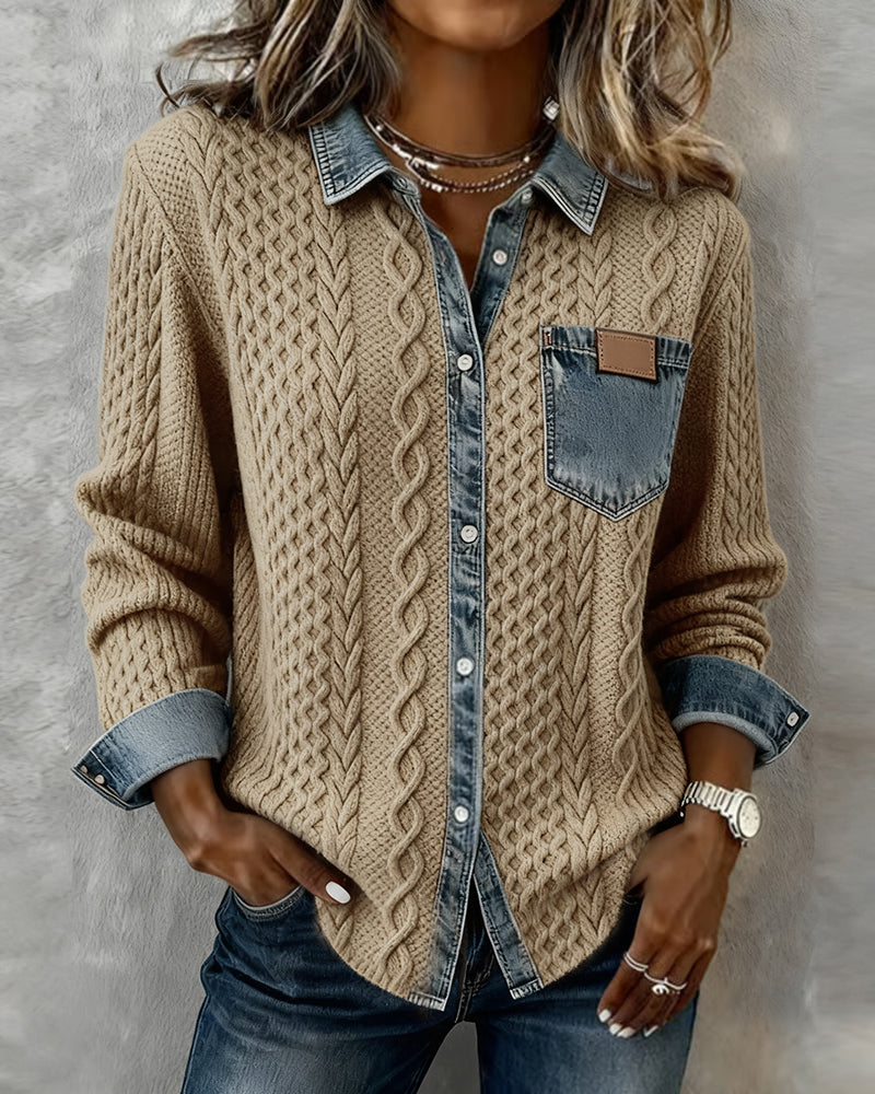 Grace - Denim-Accented Cable Knit Blouse