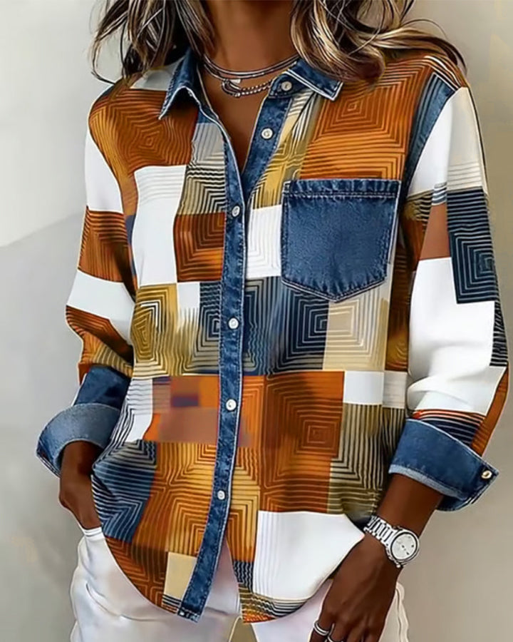 Karen® | Color Block Shirt Fashionable Collar