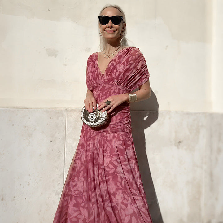 🌸New Arrival 50%OFF💖 Women's Off-the-Shoulder V-Neck Printed Dress