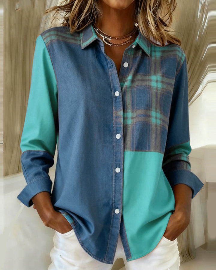 Cynthia® | Shirt with Notched Collar and Checked Contrast Design