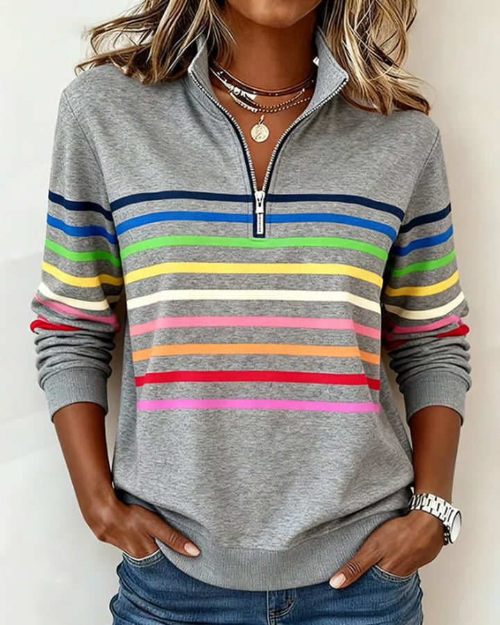 BARBARA® | CASUAL SWEATSHIRT WITH HALF ZIPPER OG ART-INSPIRERET PRINT
