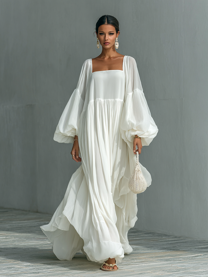 ALBA | FLOWING BALLOON-SLEEVE MAXI DRESS
