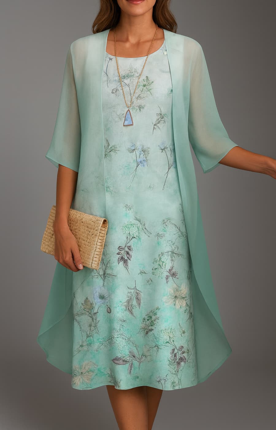 ELENA | MID-LENGTH FLORAL DRESS WITH STOLE