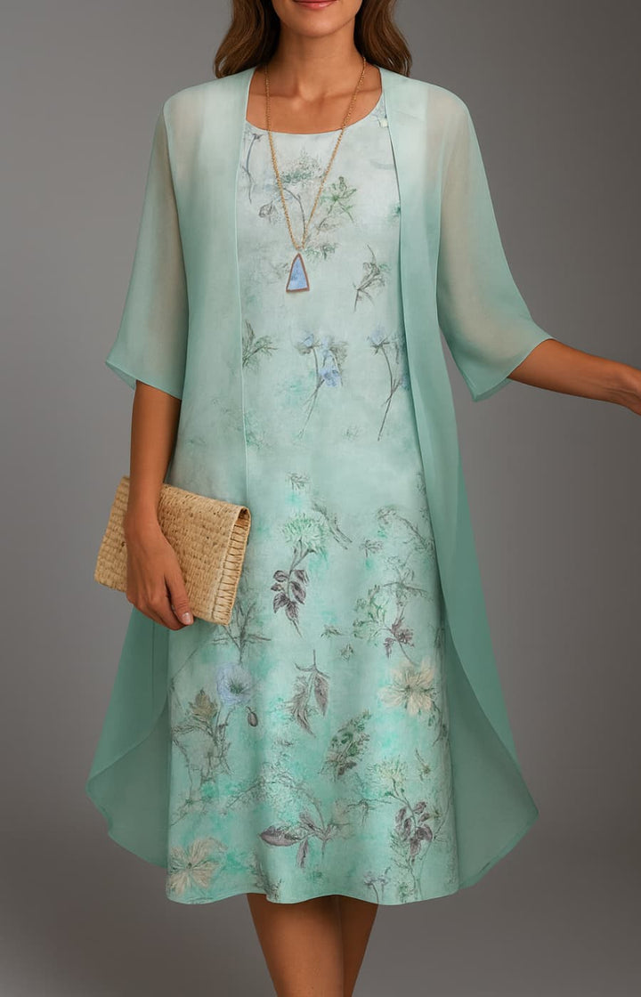 ELENA | MID-LENGTH FLORAL DRESS WITH STOLE