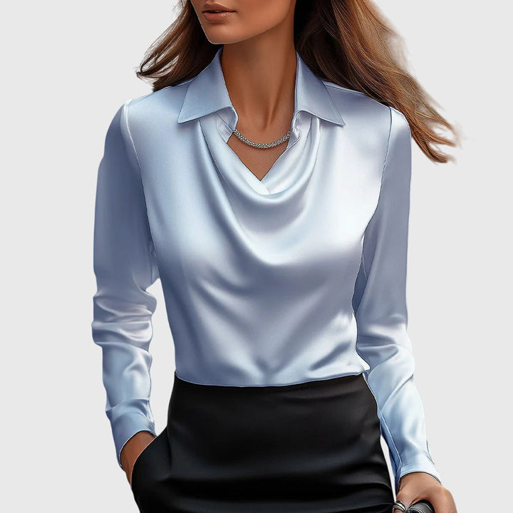 Sylvie | Luxe Shiny Blouse with Pleated Neckline