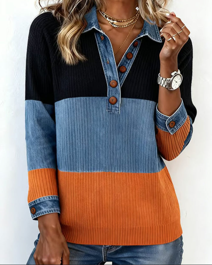 Deborah® | Fashionable Top with Lapel and Contrast Color