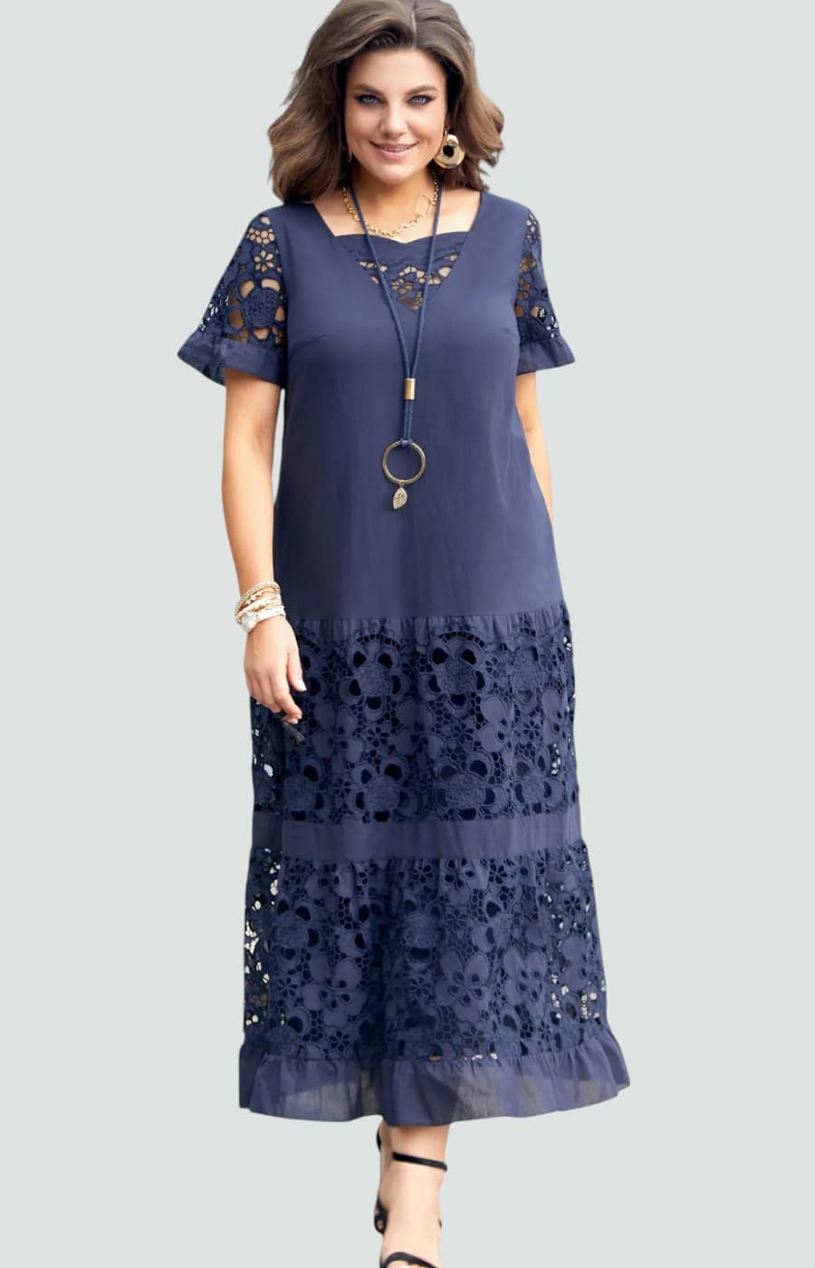 ALEGRÍA | VESTIDO LARGO DE ENCAJE AZUL MARINO