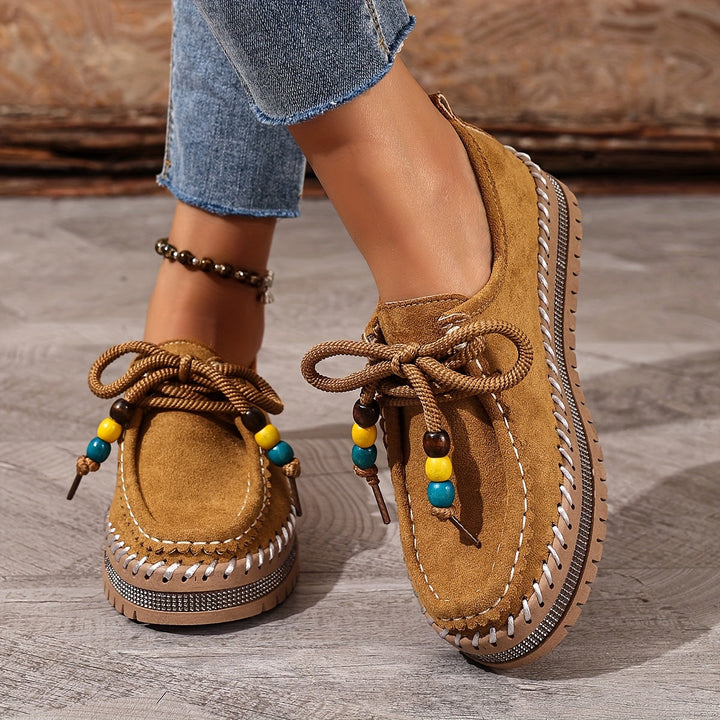 Women’s Vintage Beaded Lace-Up Loafers